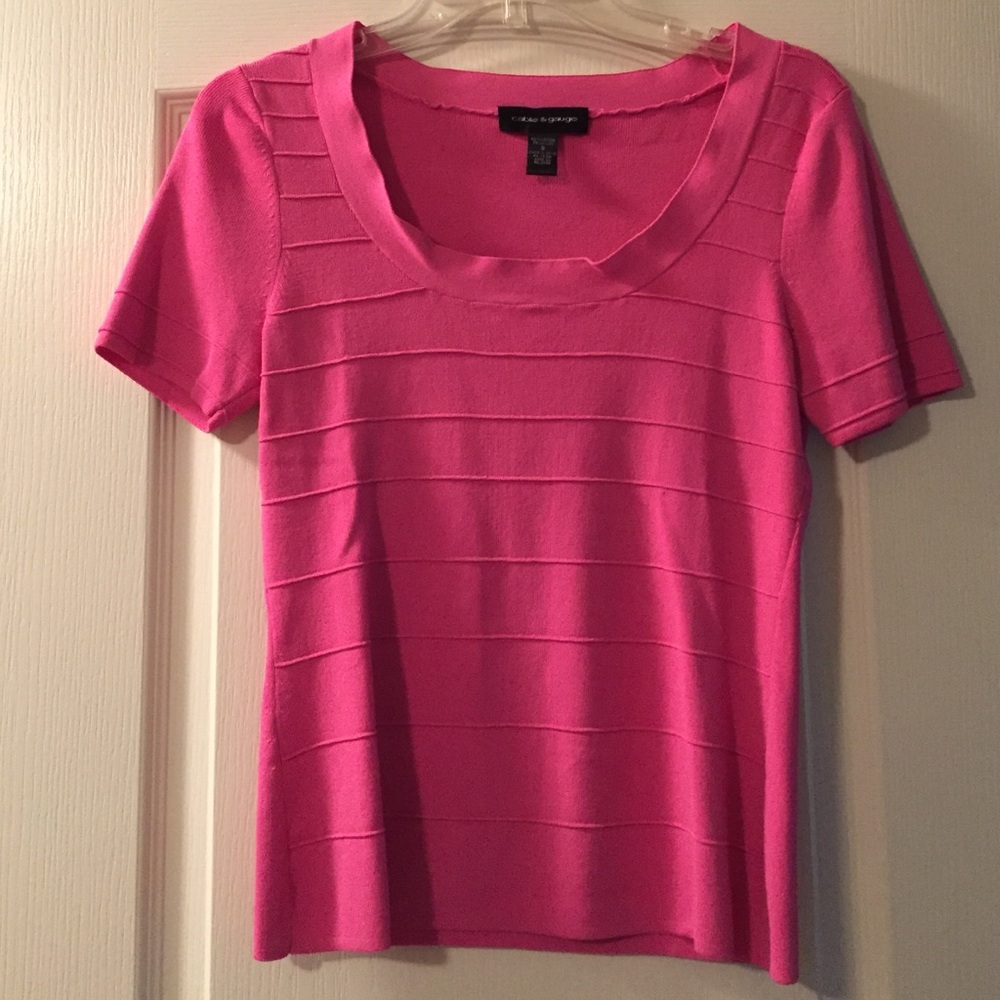 Cable & Gauge Bright Pink Short Sleeve Sweater Women’s Small